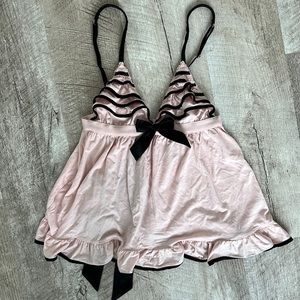 Victoria’s Secret “sexy little things” pink and black ruffled lingerie tie top